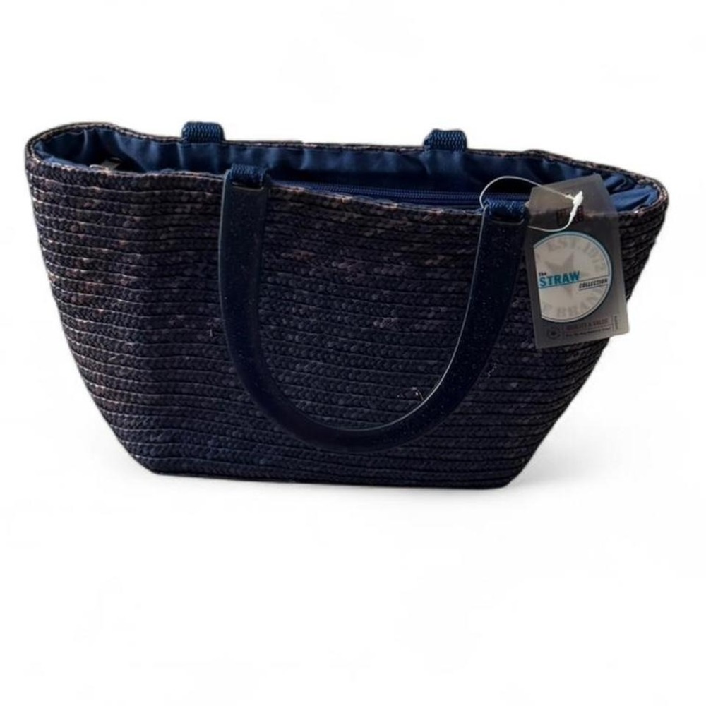 Vintage Faded Glory Blue‎ Straw Tote Bag